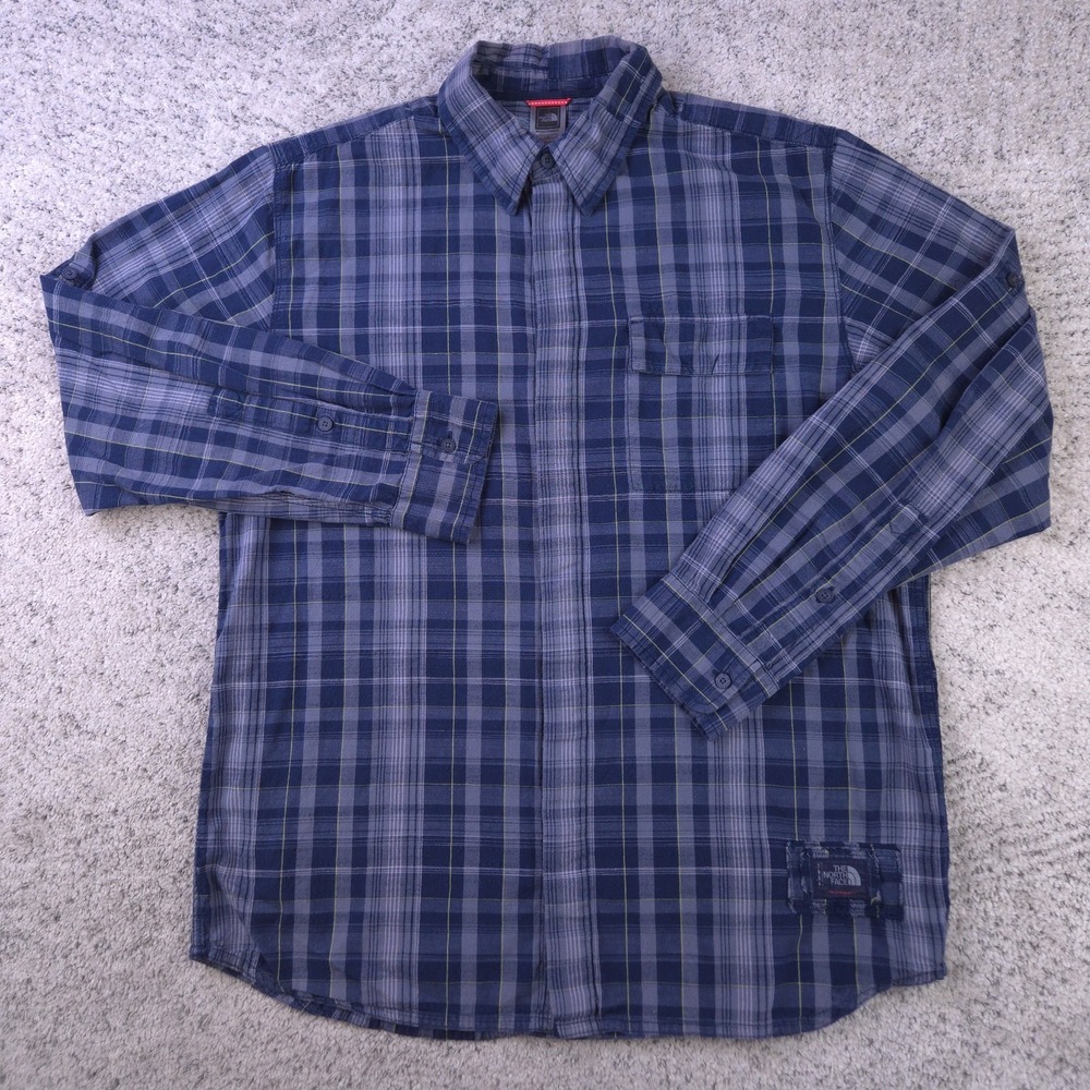The North Face Shirt Mens Large Plaid Long Sleeve Button Collared Logo Blue